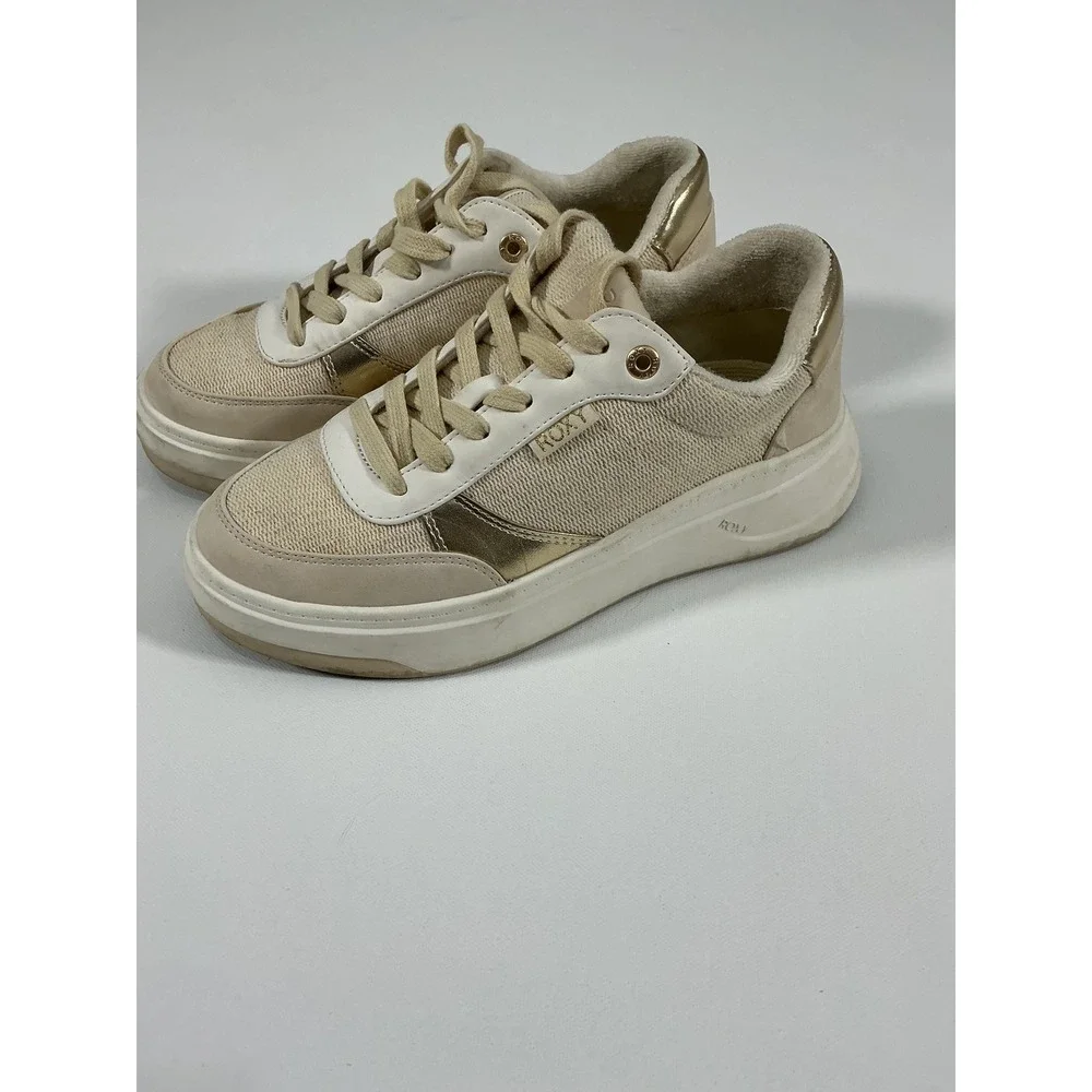 Roxy Carver Women's Sneakers Cream Gold Chunky Platform Size 7.5